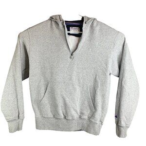 Champion Gray Half-Zip Hoodie With Kangaroo Pocket & Logo Embroidery